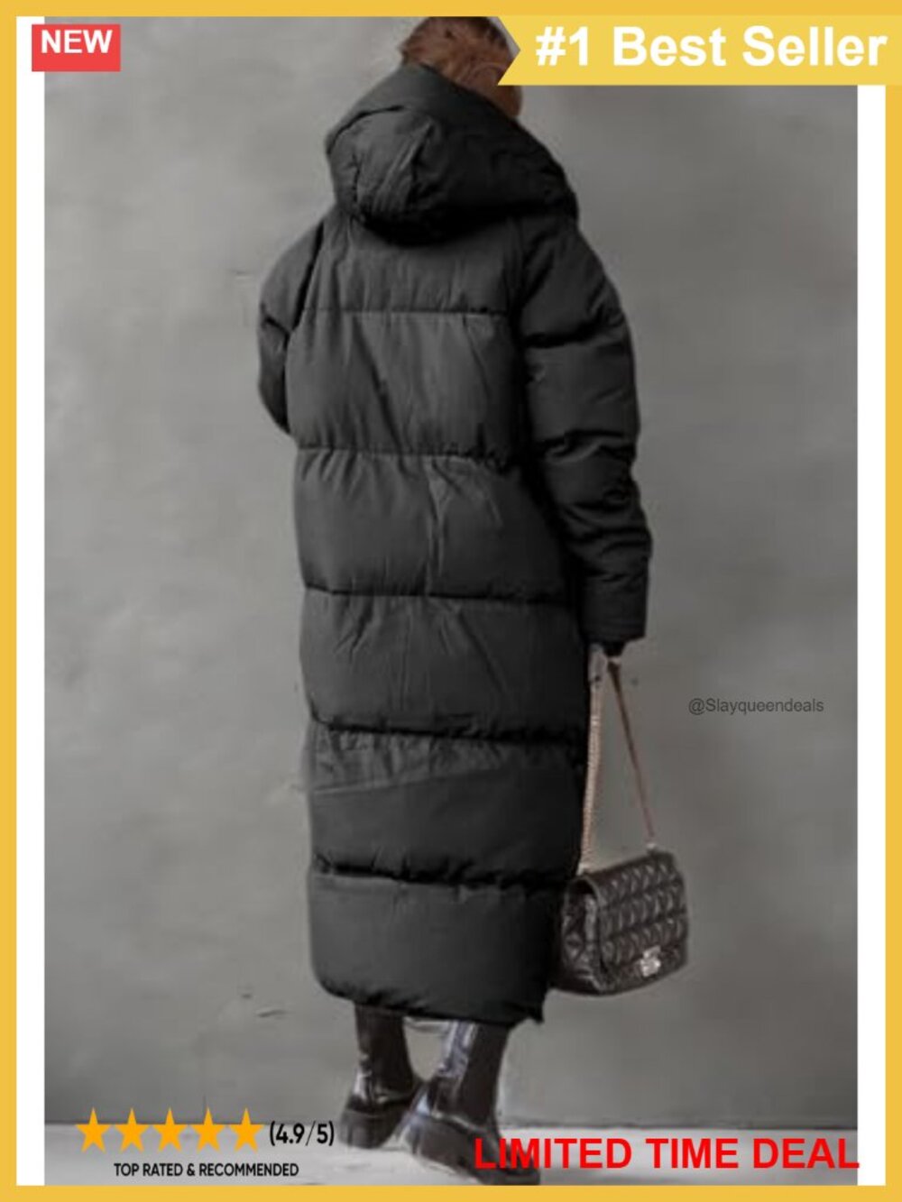 Women's Long Quilted Puffer Coat Hooded Maxi Length Winter Outerwear - Picture 4 of 6